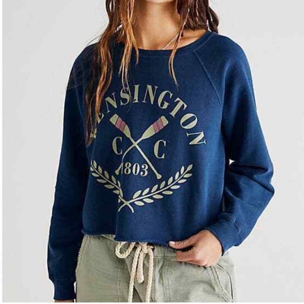Free People x Original Retrobrand Kensington Distressed Crewneck Sweatshirt Navy